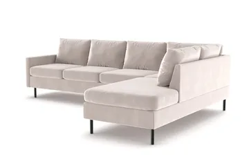 Peppe 4-seters Høyrevendt L-formet Sjeselongsofa i Fløyel - Beige - Møbler - Sofaer - Sofa med sjeselong