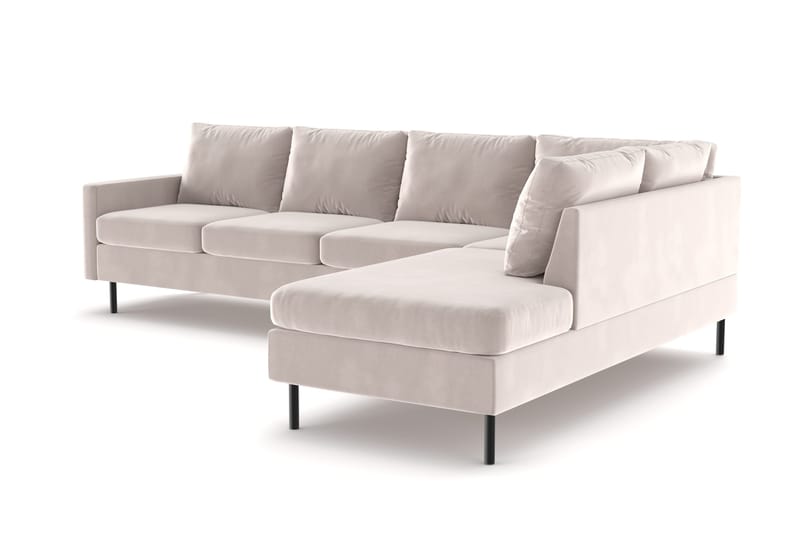 Peppe 4-seters Høyrevendt L-formet Sjeselongsofa i Fløyel - Beige - Møbler - Sofaer - Sofa med sjeselong