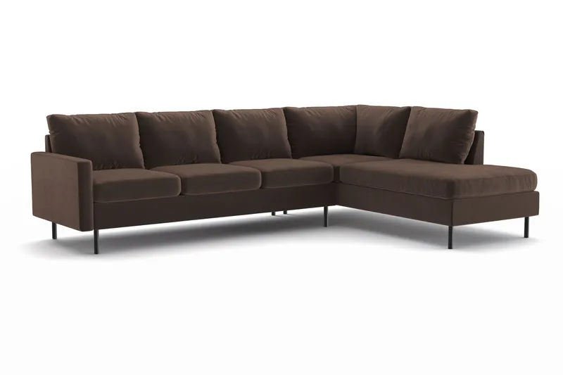 Peppe 4-seters Høyrevendt L-formet Sjeselongsofa i Manchester - Brun - Møbler - Sofaer - Sofa med sjeselong