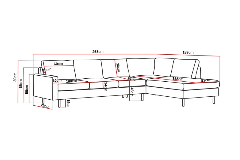 Peppe 4-seters Høyrevendt L-formet Sjeselongsofa i Manchester - Brun - Møbler - Sofaer - Sofa med sjeselong