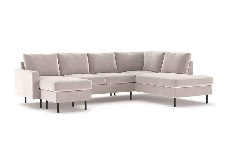 Peppe 4-seters Høyrevendt U-formet Sofa med Divan og Sjeselong i Manchester - Beige - Møbler - Sofaer - U-sofa