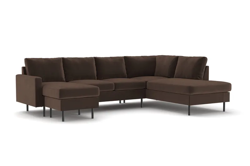 Peppe 4-seters Høyrevendt U-formet Sofa med Divan og Sjeselong i Manchester - Brun - Møbler - Sofaer - U-sofa