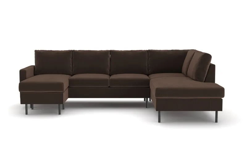 Peppe 4-seters Høyrevendt U-formet Sofa med Divan og Sjeselong i Manchester - Brun - Møbler - Sofaer - U-sofa