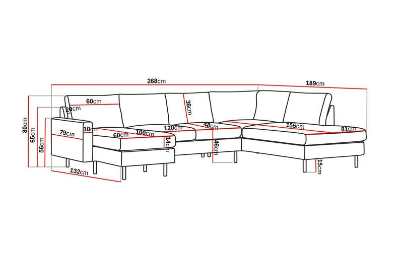 Peppe 4-seters Høyrevendt U-formet Sofa med Divan og Sjeselong i Manchester - Greige - Møbler - Sofaer - U-sofa