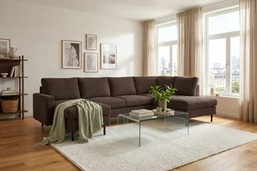 Peppe 4-seters Høyrevendt U-formet Sofa med Divan og Sjeselong i Manchester - Mørk brun - Møbler - Sofaer - U-sofa