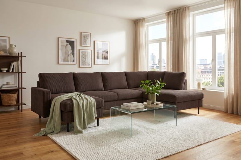 Peppe 4-seters Høyrevendt U-formet Sofa med Divan og Sjeselong i Manchester - Mørk brun - Møbler - Sofaer - U-sofa