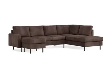 Peppe 4-seters Høyrevendt U-formet Sofa med Divan og Sjeselong i Manchester - Mørk brun - Møbler - Sofaer - U-sofa