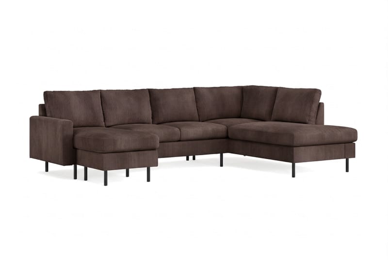 Peppe 4-seters Høyrevendt U-formet Sofa med Divan og Sjeselong i Manchester - Mørk brun - Møbler - Sofaer - U-sofa