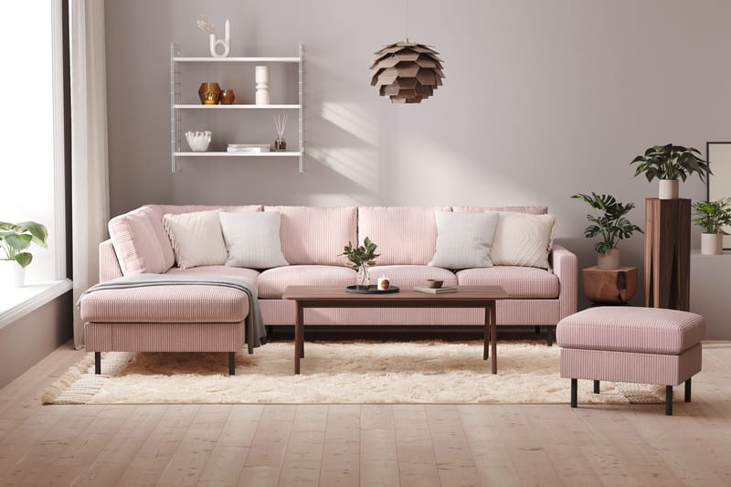 Peppe 4-seters Venstrevendt L-formet Sjeselongsofa i Manchester - Rosa - Møbler - Sofaer - Sofa med sjeselong - 4 seters sofa med divan