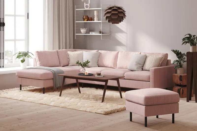 Peppe 4-seters Venstrevendt L-formet Sjeselongsofa i Manchester - Rosa - Møbler - Sofaer - Sofa med sjeselong - 4 seters sofa med divan