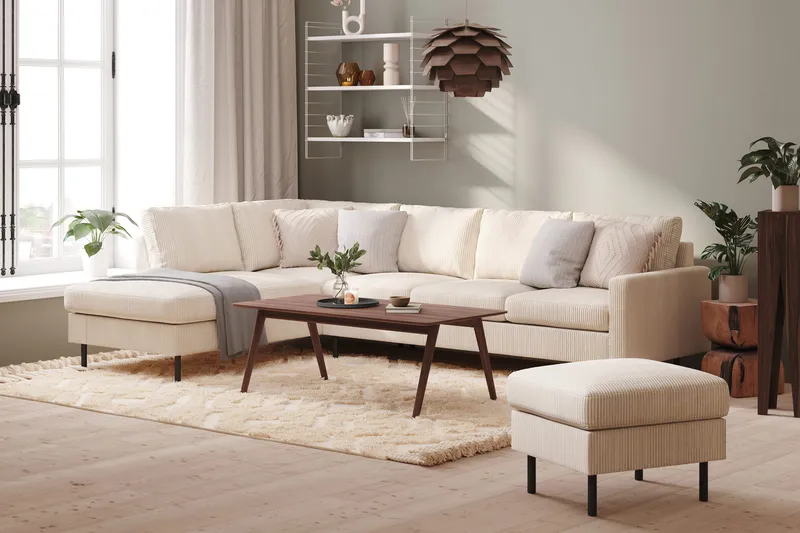 Peppe 4-seters Venstrevendt L-formet Sjeselongsofa i Manchester - Beige - Møbler - Sofaer - Sofa med sjeselong - 4 seters sofa med divan