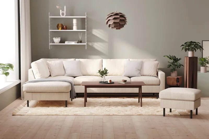 Peppe 4-seters Venstrevendt L-formet Sjeselongsofa i Manchester - Beige - Møbler - Sofaer - Sofa med sjeselong - 4 seters sofa med divan