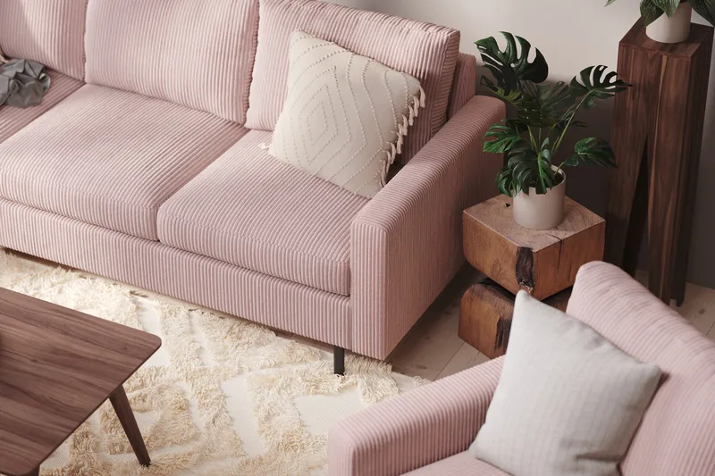 Peppe 4-seters Venstrevendt L-formet Sjeselongsofa i Manchester - Rosa - Møbler - Sofaer - Sofa med sjeselong - 4 seters sofa med divan