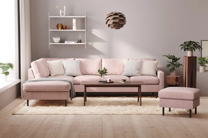 Peppe 4-seters Venstrevendt L-formet Sjeselongsofa i Manchester - Rosa - Møbler - Sofaer - Sofa med sjeselong - 4 seters sofa med divan