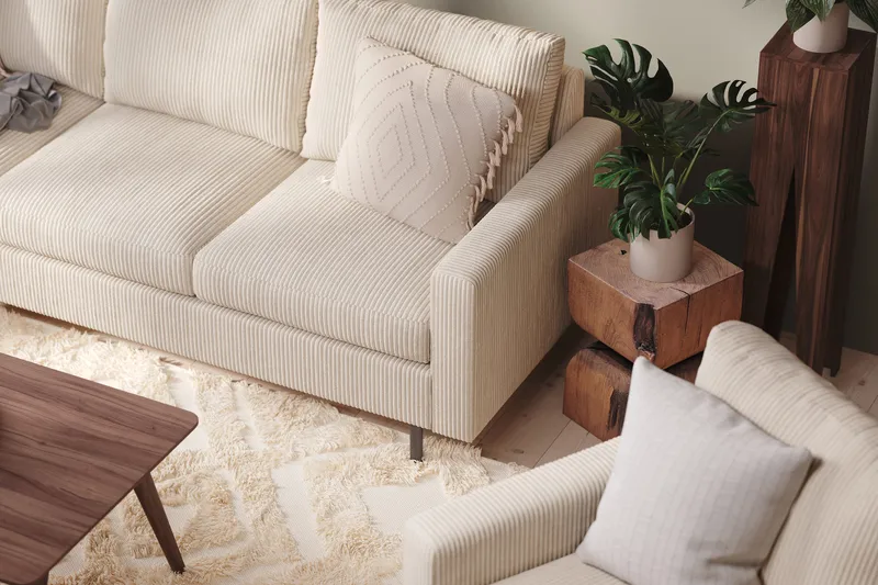 Peppe 4-seters Venstrevendt L-formet Sjeselongsofa i Manchester - Beige - Møbler - Sofaer - Sofa med sjeselong - 4 seters sofa med divan