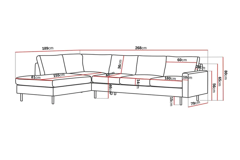 Peppe 4-seters Venstrevendt L-formet Sjeselongsofa i Manchester - Brun - Møbler - Sofaer - Sofa med sjeselong