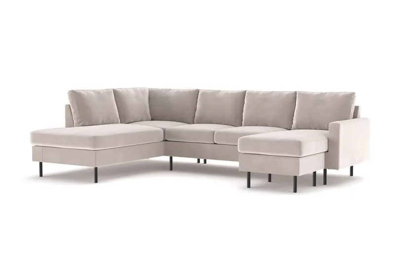 Peppe 4-seters Venstrevendt U-formet Sofa med Divan og Sjeselong i Manchester - Beige - Møbler - Sofaer - U-sofa