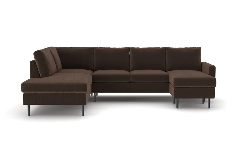Peppe 4-seters Venstrevendt U-formet Sofa med Divan og Sjeselong i Manchester - Brun - Møbler - Sofaer - U-sofa