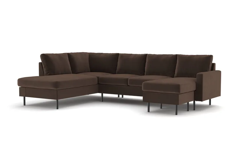 Peppe 4-seters Venstrevendt U-formet Sofa med Divan og Sjeselong i Manchester - Brun - Møbler - Sofaer - U-sofa
