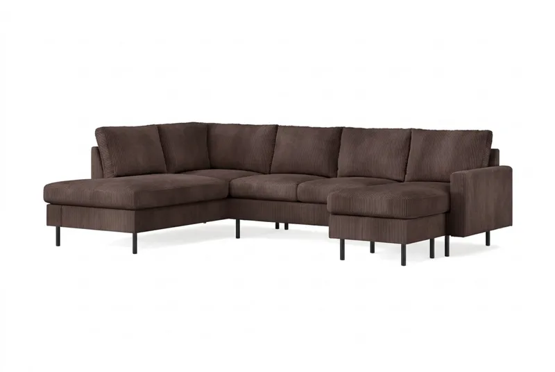 Peppe 4-seters Venstrevendt U-formet Sofa med Divan og Sjeselong i Manchester - Mørk brun - Møbler - Sofaer - U-sofa