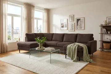 Peppe 4-seters Venstrevendt U-formet Sofa med Divan og Sjeselong i Manchester - Mørk brun - Møbler - Sofaer - U-sofa