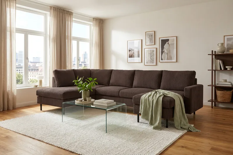 Peppe 4-seters Venstrevendt U-formet Sofa med Divan og Sjeselong i Manchester - Mørk brun - Møbler - Sofaer - U-sofa