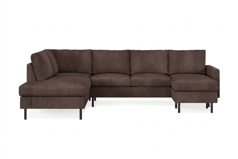 Peppe 4-seters Venstrevendt U-formet Sofa med Divan og Sjeselong i Manchester, Mørk brun
