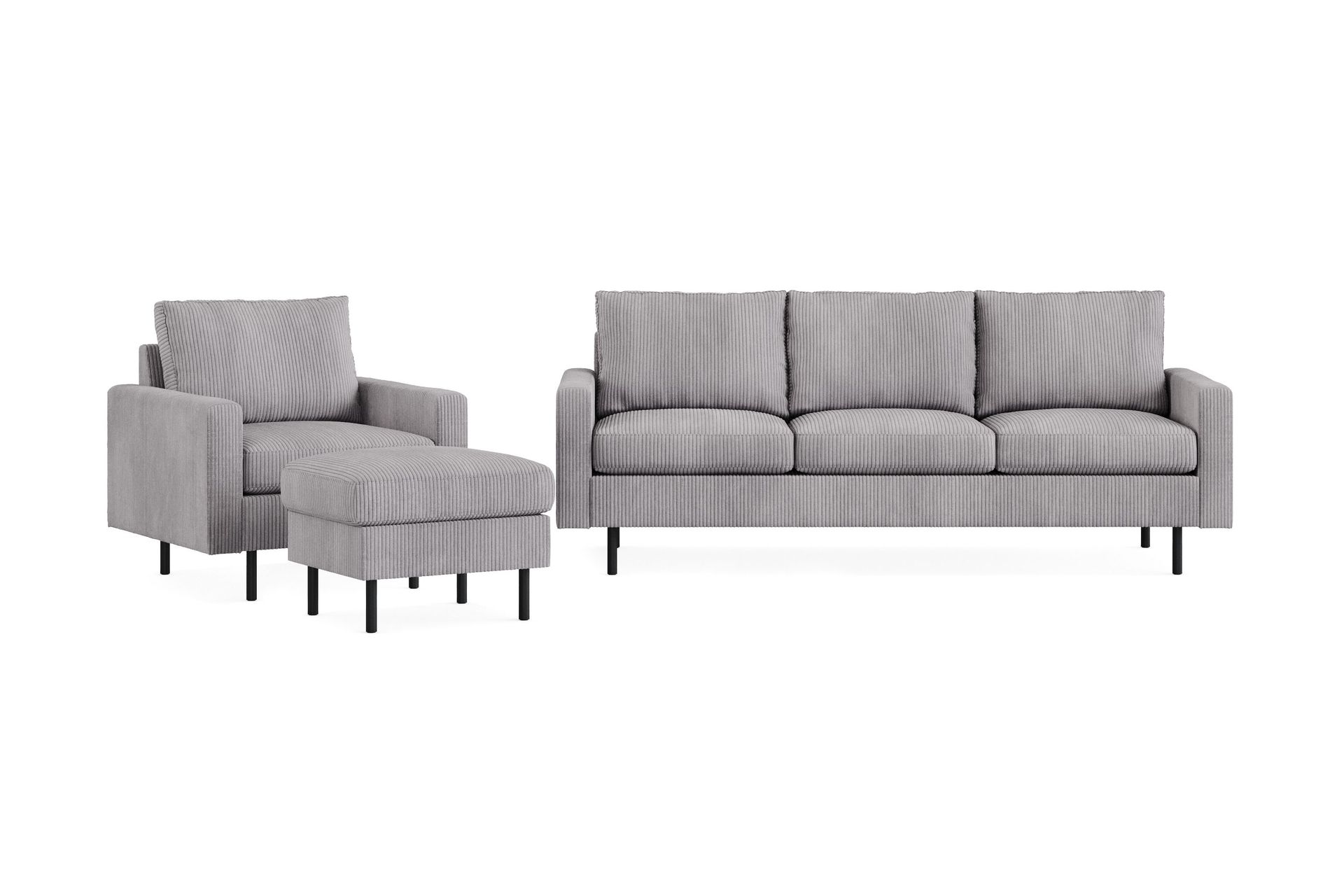 Peppe Sofagruppe 3-seter Sofa + Lenestol + Fotskammel i Manchester - Grå