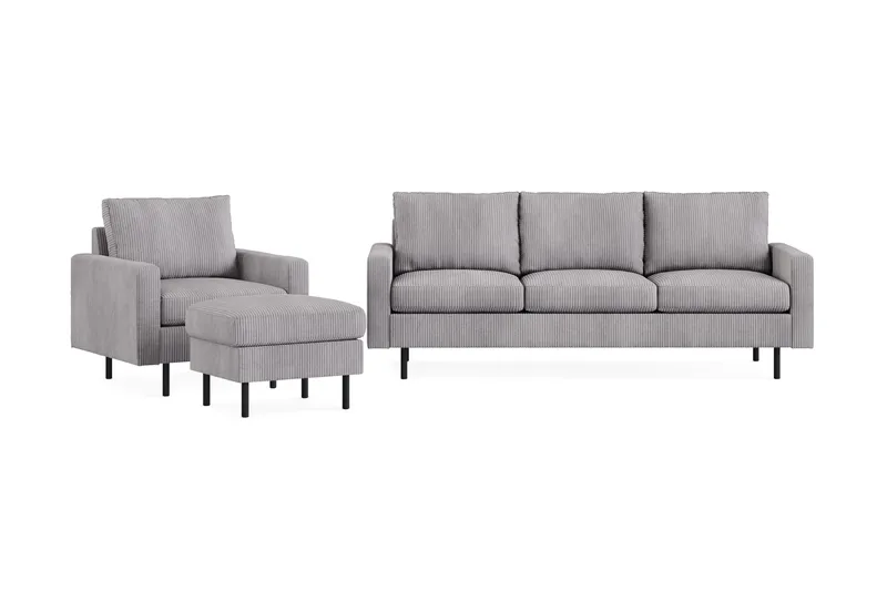 Peppe Sofagruppe 3-seter Sofa + Lenestol + Fotskammel i Manchester, Grå