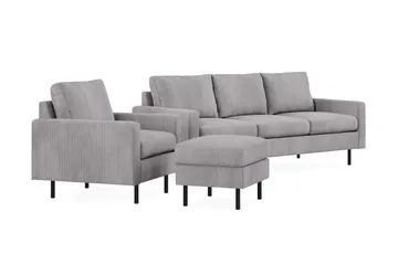 Peppe Sofagruppe 3-seter Sofa + Lenestol + Fotskammel i Manchester - Grå - Møbler - Sofaer - Sofagrupper