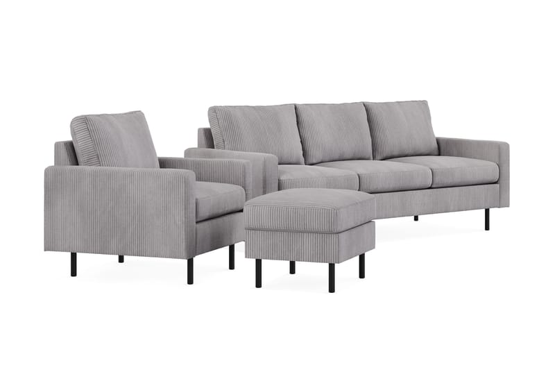 Peppe Sofagruppe 3-seter Sofa + Lenestol + Fotskammel i Manchester - Grå - Møbler - Sofaer - Sofagrupper