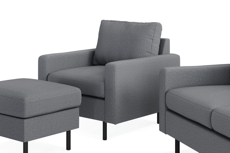Peppe Sofagruppe 3-seter Sofa + Lenestol + Fotskammel i Stoff - Lys grå - Møbler - Sofaer - Sofagrupper