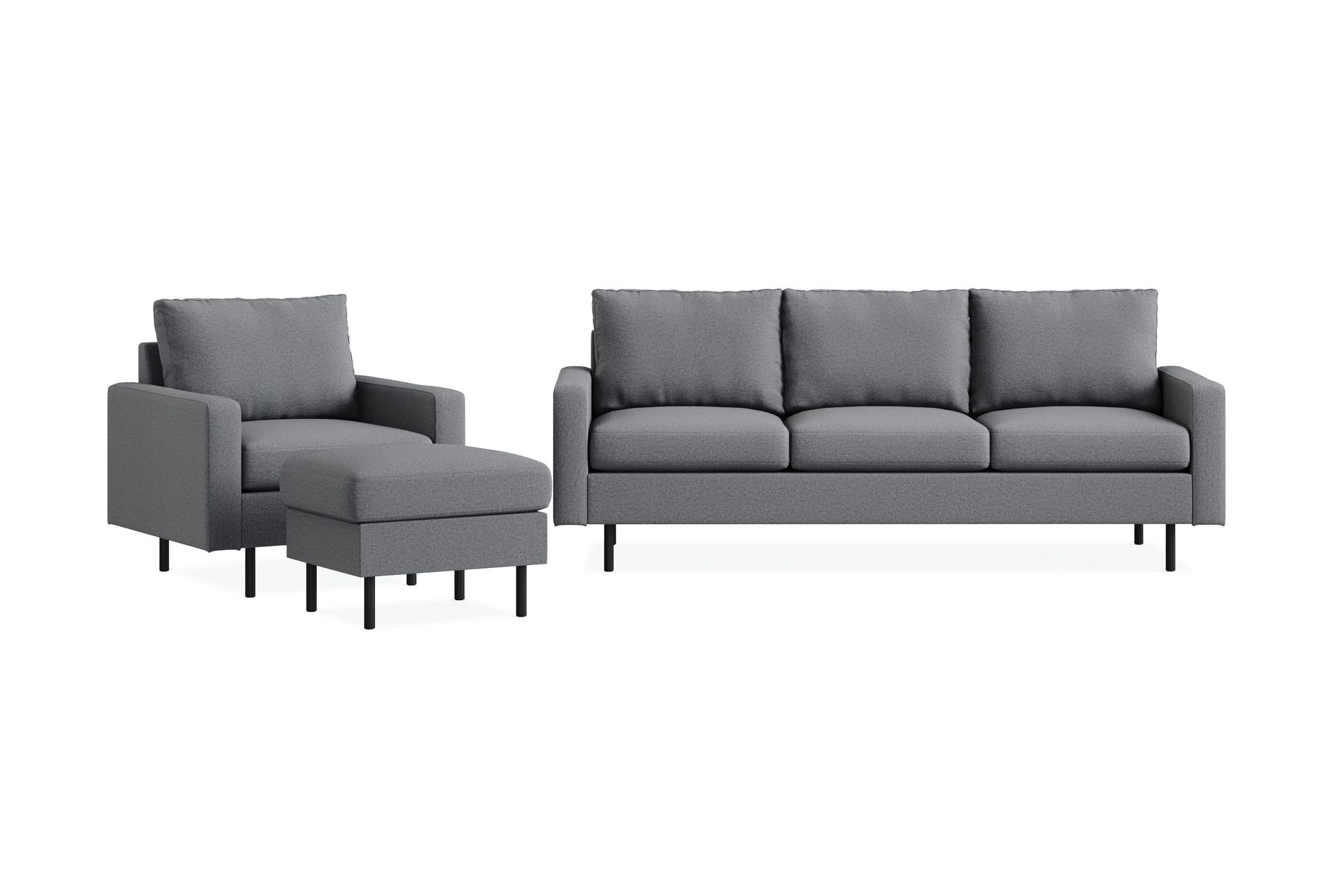 Peppe Sofagruppe 3-seter Sofa + Lenestol + Fotskammel i Stoff - Lys grå