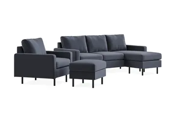 Peppe Sofagruppe 3-seter Vendbar L-formet Divansofa + Lenestol + Fotskammel i Stoff - Mørk grå - Møbler - Sofaer - Sofagrupper