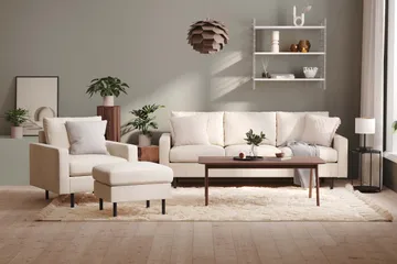 Peppe Sofagruppe 3-seters Sofa + Lenestol + Fotskammel i Manchester - Beige - Møbler - Sofaer - Sofagrupper