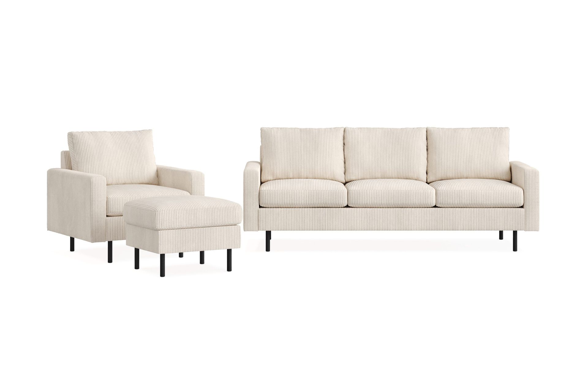 Peppe Sofagruppe 3-seters Sofa + Lenestol + Fotskammel i Manchester - Beige