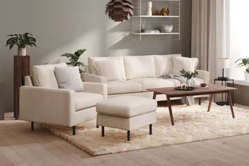 Peppe Sofagruppe 3-seters Sofa + Lenestol + Fotskammel i Manchester - Beige - Møbler - Sofaer - Sofagrupper