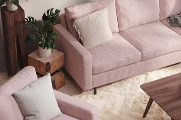 Peppe Sofagruppe 3-seters Sofa + Lenestol + Fotskammel i Manchester - Rosa - Møbler - Sofaer - Sofagrupper