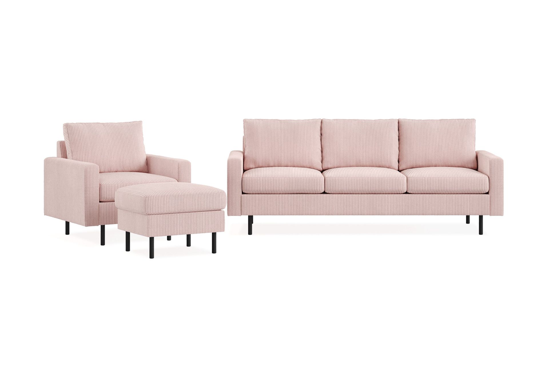 Peppe Sofagruppe 3-seters Sofa + Lenestol + Fotskammel i Manchester - Rosa