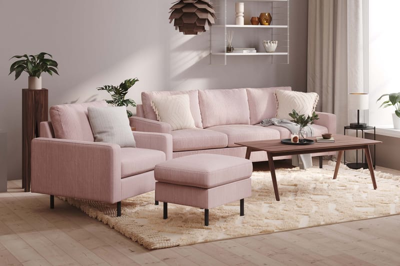 Peppe Sofagruppe 3-seters Sofa + Lenestol + Fotskammel i Manchester - Rosa - Møbler - Sofaer - Sofagrupper