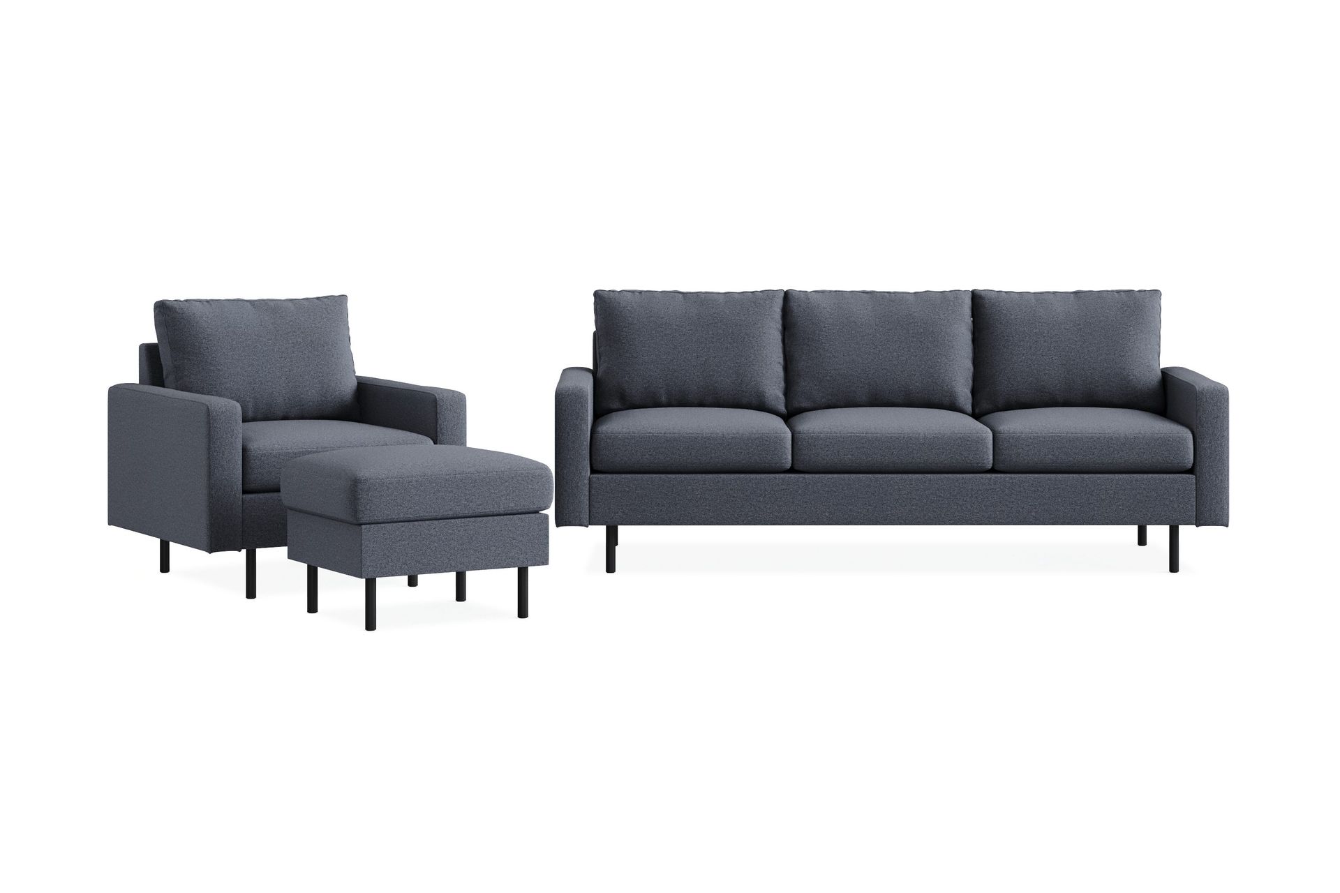 Peppe Sofagruppe 3-seters Sofa + Lenestol + Fotskammel i Stoff - Mørk grå