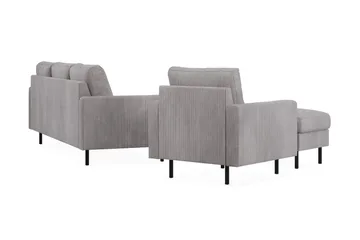 Peppe Sofagruppe 3-seters Vendbar L-formet Sjeselongsofa + Lenestol + Fotskammel i Manchester - Mørk grå - Møbler - Sofaer - Sofagrupper