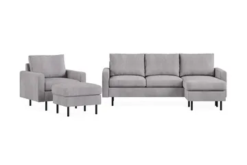 Peppe Sofagruppe 3-seters Vendbar L-formet Sjeselongsofa + Lenestol + Fotskammel i Manchester - Mørk grå - Møbler - Sofaer - Sofagrupper