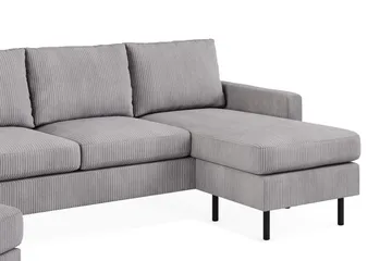 Peppe Sofagruppe 3-seters Vendbar L-formet Sjeselongsofa + Lenestol + Fotskammel i Manchester - Mørk grå - Møbler - Sofaer - Sofagrupper