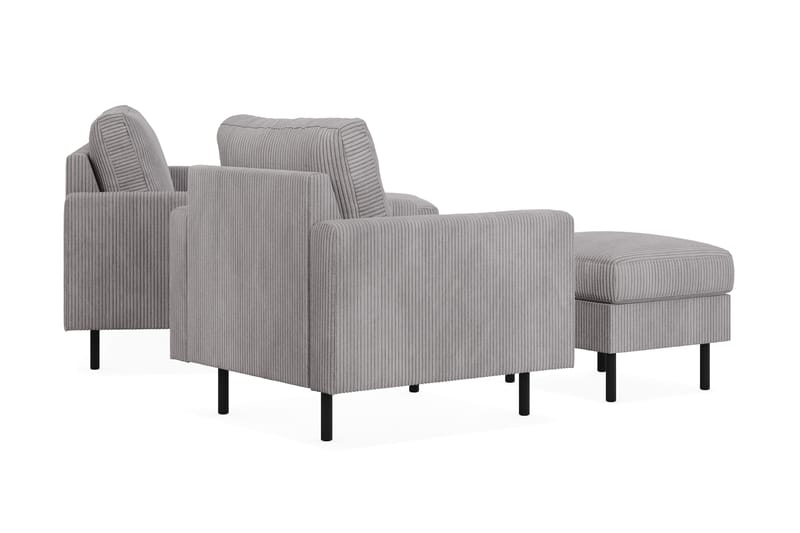 Peppe Sofagruppe 3-seters Vendbar L-formet Sjeselongsofa + Lenestol + Fotskammel i Manchester - Mørk grå - Møbler - Sofaer - Sofagrupper