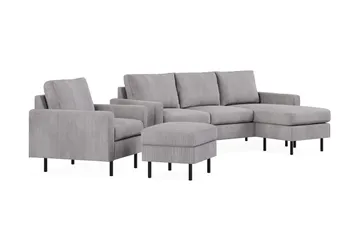 Peppe Sofagruppe 3-seters Vendbar L-formet Sjeselongsofa + Lenestol + Fotskammel i Manchester - Mørk grå - Møbler - Sofaer - Sofagrupper
