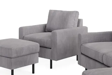 Peppe Sofagruppe 3-seters Vendbar L-formet Sjeselongsofa + Lenestol + Fotskammel i Manchester - Mørk grå - Møbler - Sofaer - Sofagrupper