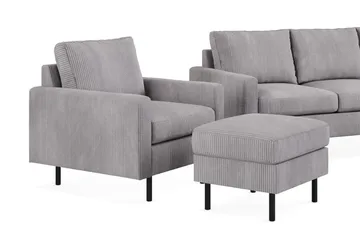 Peppe Sofagruppe 3-seters Vendbar L-formet Sjeselongsofa + Lenestol + Fotskammel i Manchester - Mørk grå - Møbler - Sofaer - Sofagrupper