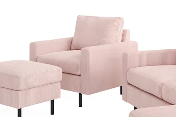 Peppe Sofagruppe 3-seters Vendbar L-formet Sjeselongsofa + Lenestol + Fotskammel i Manchester - Rosa - Møbler - Sofaer - Sofagrupper