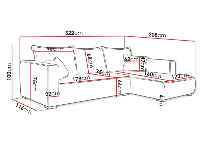 Puente 4-seters sofa med divan - beige - Møbler - Sofaer - Hjørnesofa